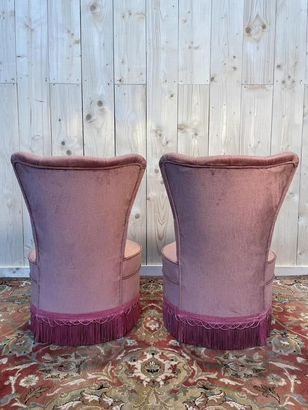 Paire De Chauffeuses En Velours Rose Style Napoléon III photo for sale