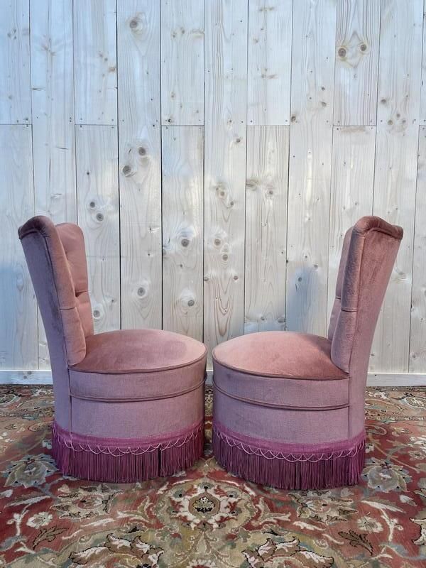 Paire De Chauffeuses En Velours Rose Style Napoléon III photo 320.0