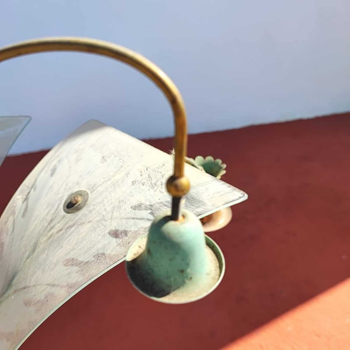 Elegant Chandelier From The 30s/40s In Metal And Silkscreened Glass photo vinterior