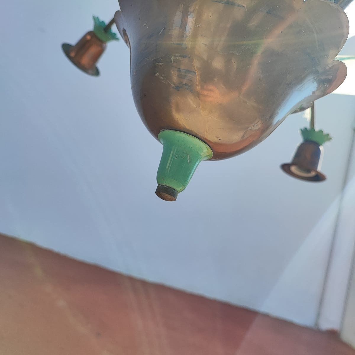 Elegant Chandelier From The 30s/40s In Metal And Silkscreened Glass photo buy