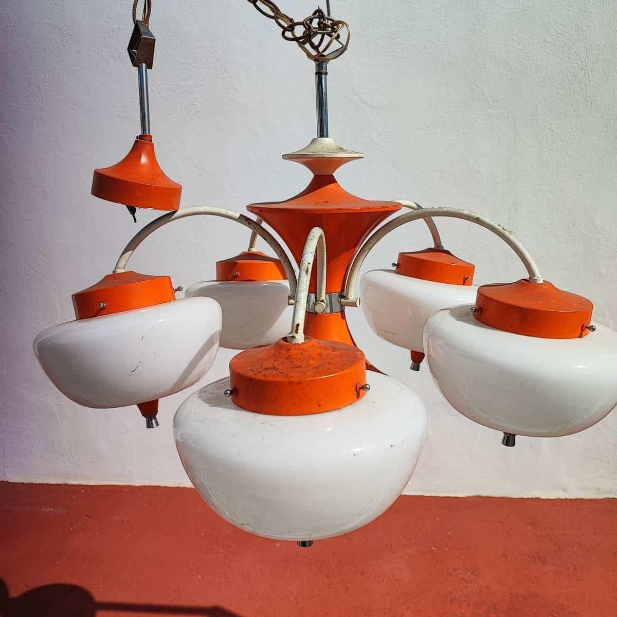 Beautiful 60s Opaline Glass Chandelier In Space Age Style photo furniture