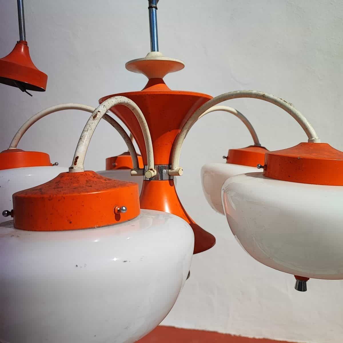 photo for sale Beautiful 60s Opaline Glass Chandelier In Space Age Style