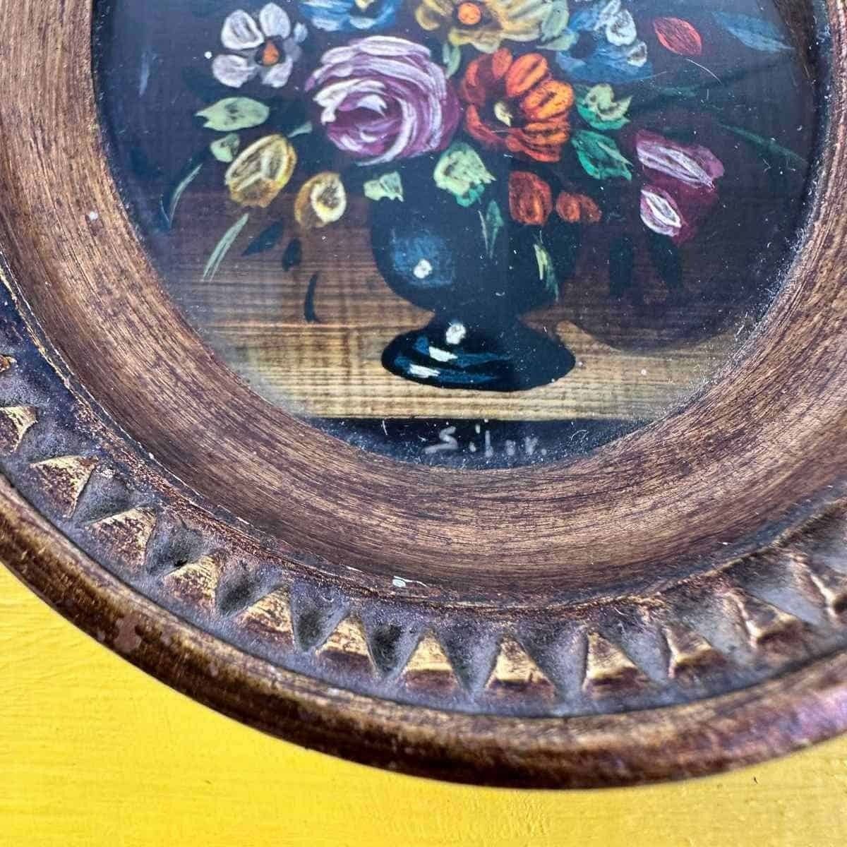 Pair Of Small Hand Painted Vintage Paintings photo for sale