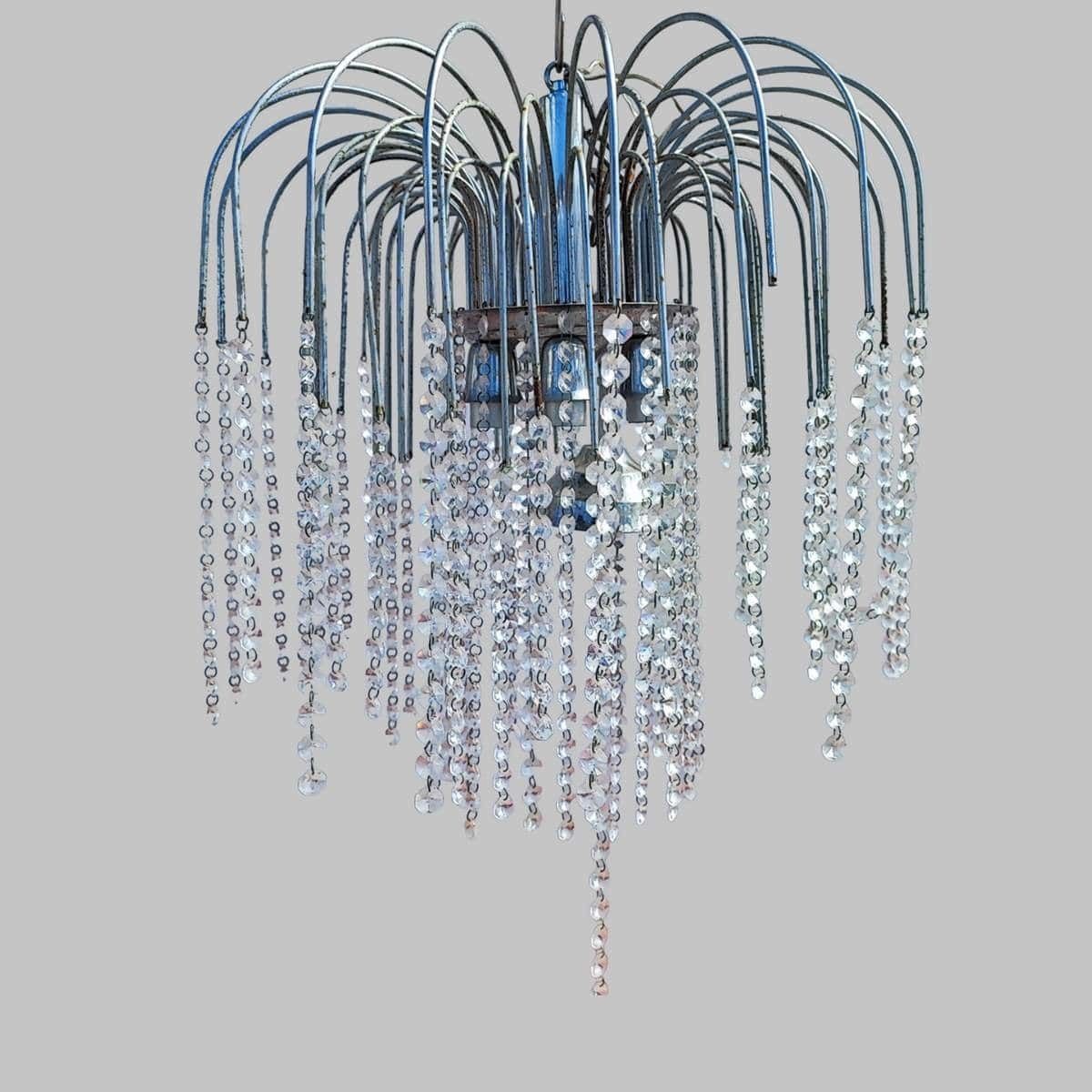 Vintage Chandelier In Metal And Glass Drops
