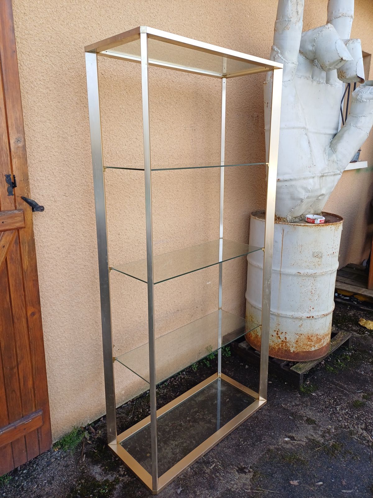 photo for sale Vintage Shelving Unit In Gold Aluminum And Glass