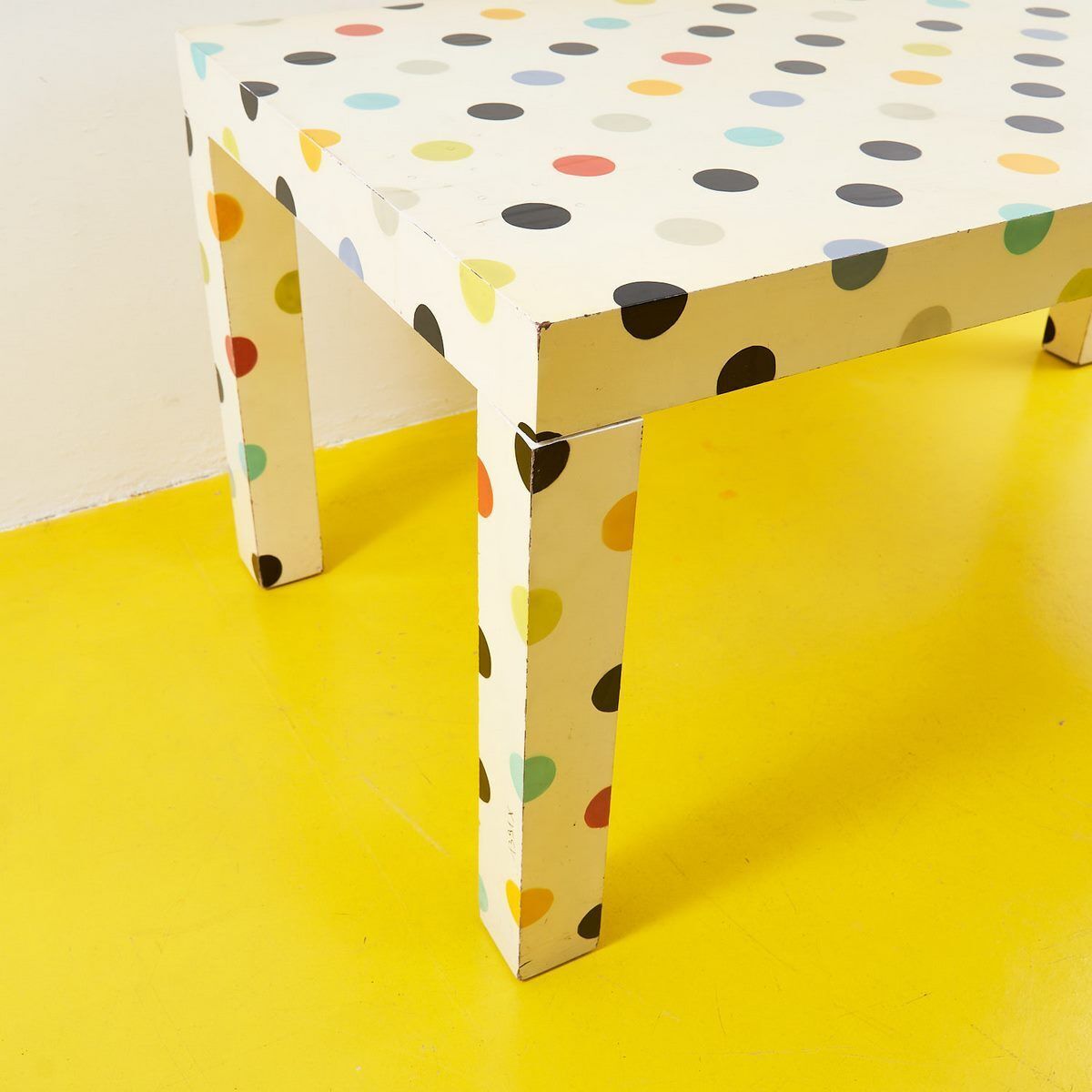 Design Table In Laminated Wood With Polka Dots, Seletti Piu Damien Hirst photo for sale