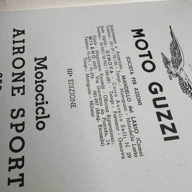 Instructions For Use And Maintenance Of Moto Guzzi Airone Sport photo vinterior
