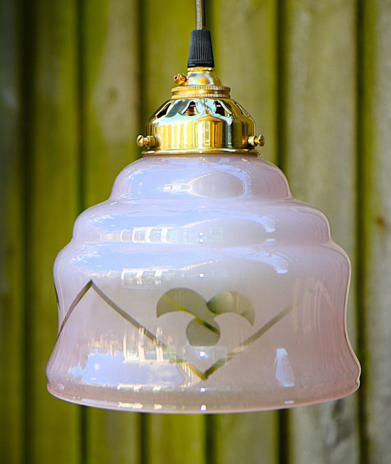 Ceiling Light Antique French Cafe Blush Pink Lampshade Etched With New Fittings