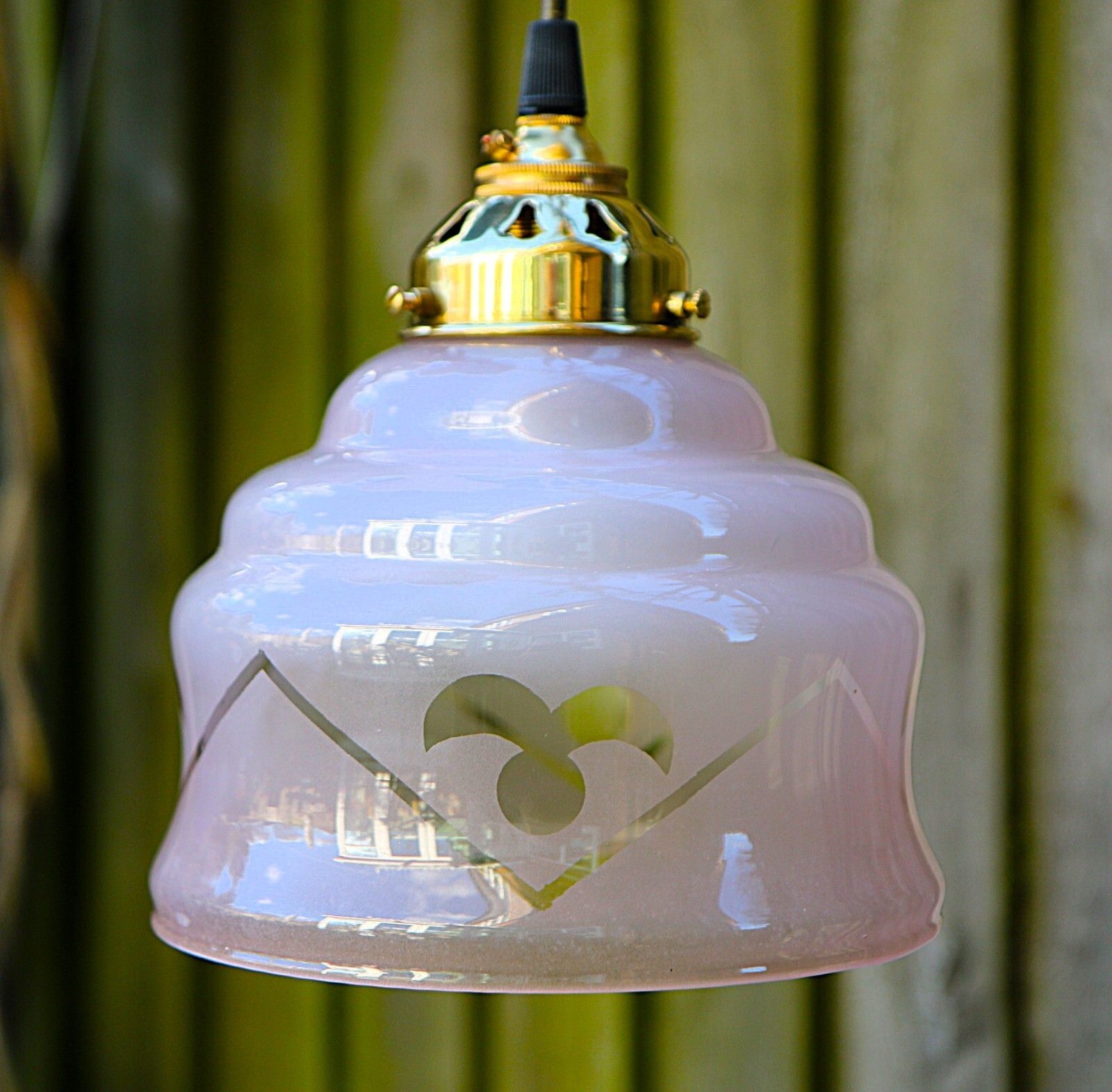 Ceiling Light Antique French Cafe Blush Pink Lampshade Etched With New Fittings photo for sale