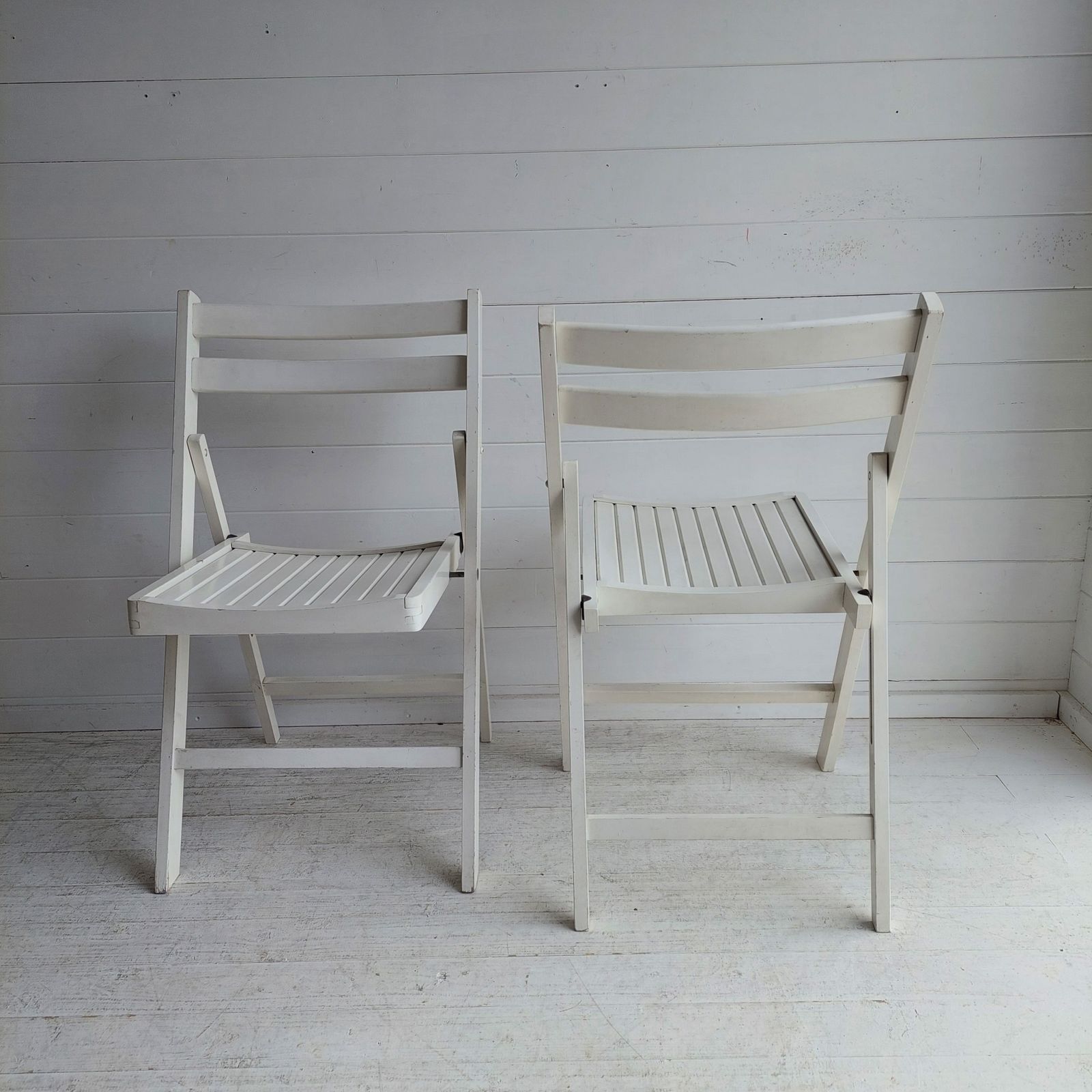 Pair Of Mid Century Folding Chairs Vintage White Slat Dining Chairs 70s Set Of 2 photo Furniture