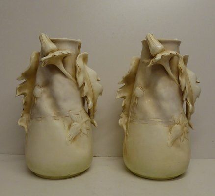 Art Nouveau Porcelain Thistles Vases Attributed To Amphora / Riessner, Stellmacher, & Kessel, 1890s, Set Of 2 photo for sale