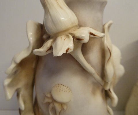 photo for sale Art Nouveau Porcelain Thistles Vases Attributed To Amphora / Riessner, Stellmacher, & Kessel, 1890s, Set Of 2