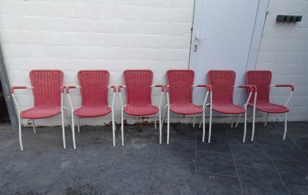 Italian Pink Plastic Chairs From Scoubidou, 1950s, Set Of 6