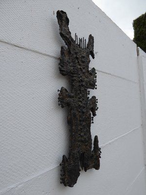 Brutalist Ceramic & Metal Nails Wall Sculpture Attributed To Jules Dewaele For Pia Manu, 1960s photo Art