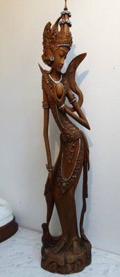 Large Balinese Hand Carved Coromandel Wooden Sculpture Of Dancer, Indonesia, 1920s 1940s photo furniture