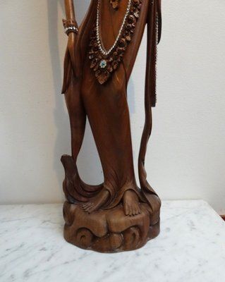 Large Balinese Hand Carved Coromandel Wooden Sculpture Of Dancer, Indonesia, 1920s 1940s photo vintage