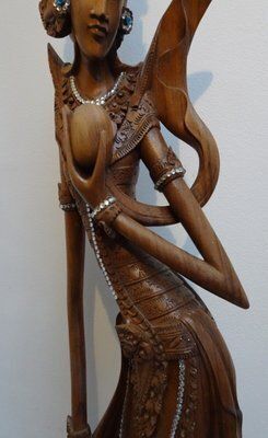 photo vinterior Large Balinese Hand Carved Coromandel Wooden Sculpture Of Dancer, Indonesia, 1920s 1940s