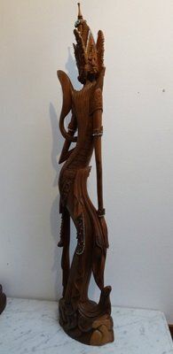 photo vintage Large Balinese Hand Carved Coromandel Wooden Sculpture Of Dancer, Indonesia, 1920s 1940s