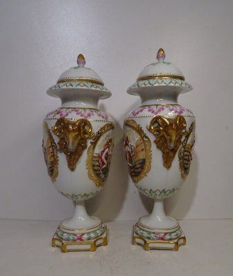 2355.0 Antique 19th Century Porcelain Medici Lidded Vases From Capodimonte, 1890s, Set Of 2 photo