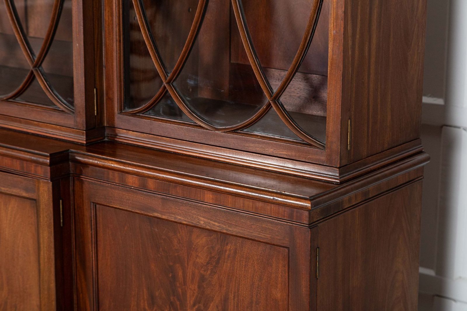 photo buy Large English Flame Mahogany Breakfront Bookcase