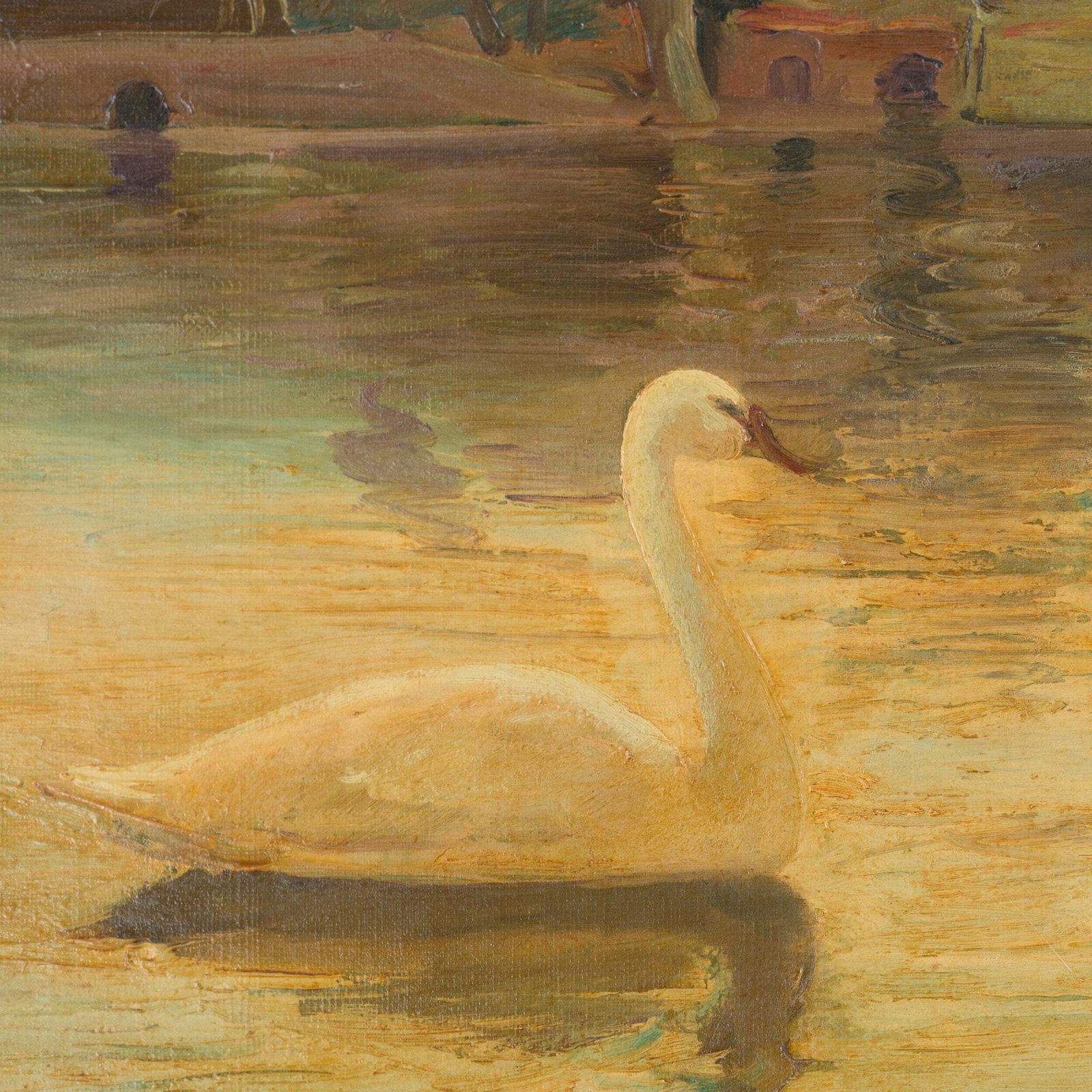 Zwanen Op Een Meer   Andrés Justh   Ingelijst Olieverf Op Doek photo Kunst