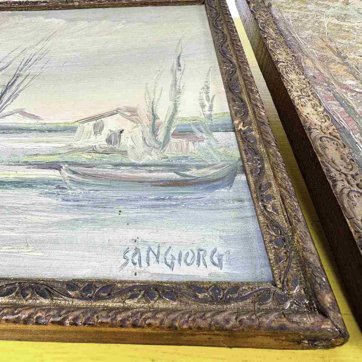 Pair Of Vintage Paintings Oil On Panel photo for sale