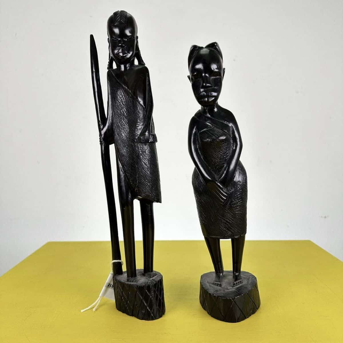 Pair Of Ethnic Statues Carved In Wood