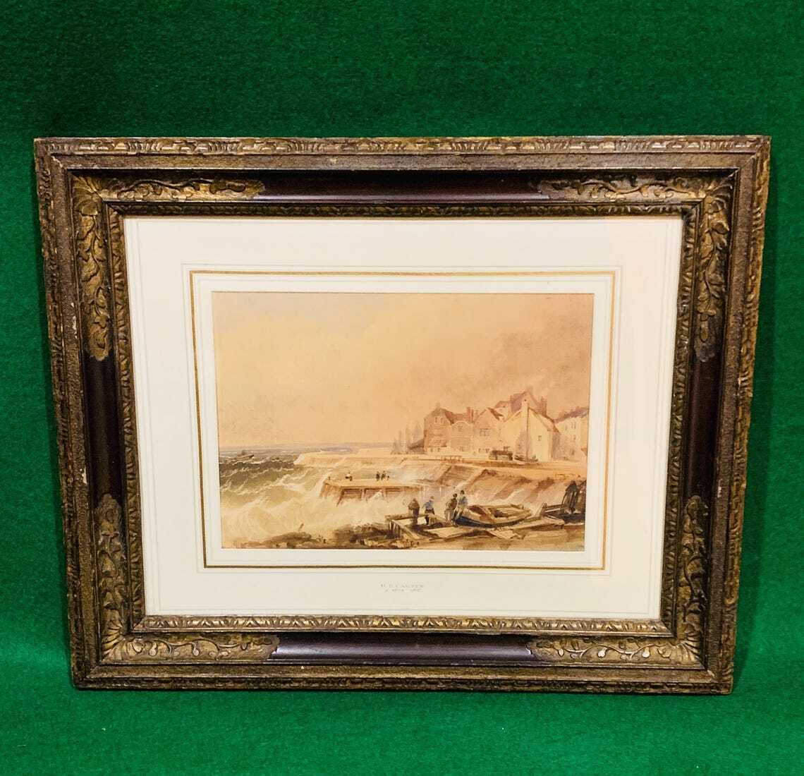 Antique Watercolour   H B Carter (1804 1868) Yorkshire Coast Fisherfolk By The Shore On A Windy Day