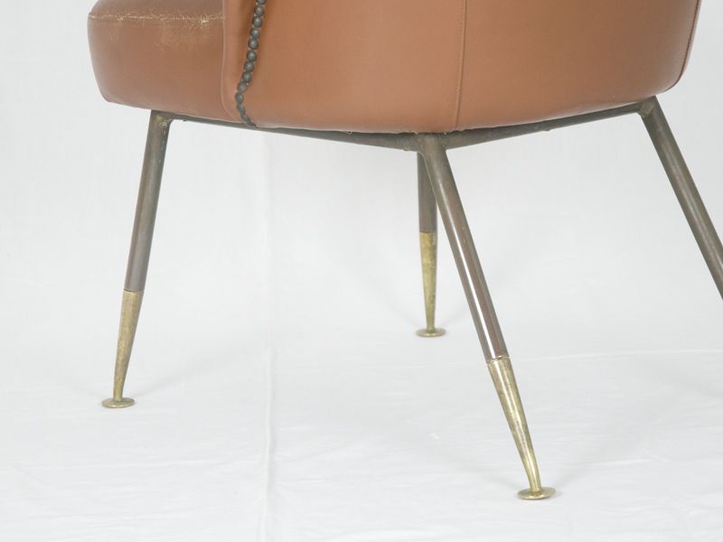 Set Of Campanula Armchairs In Brown Leather And Brass By Carlo Pagani For Arflex, 1952 photo vintage