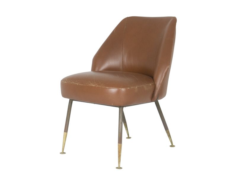 photo furniture Set Of Campanula Armchairs In Brown Leather And Brass By Carlo Pagani For Arflex, 1952