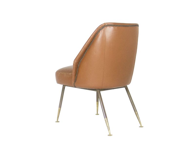 Furniture Set Of Campanula Armchairs In Brown Leather And Brass By Carlo Pagani For Arflex, 1952 photo