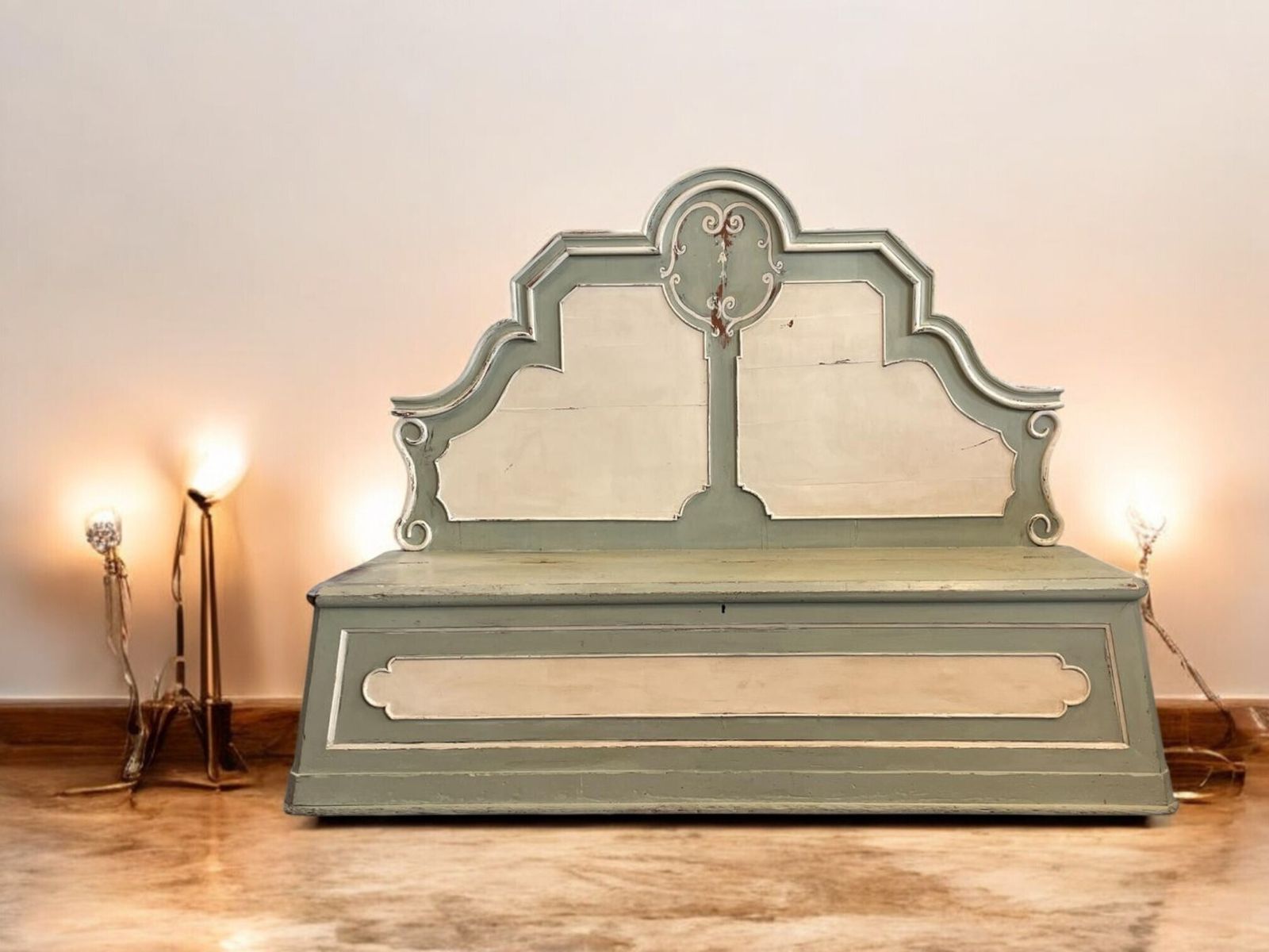 Italian Painted Hall Bench photo vintage