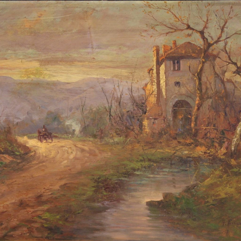Landscape Signed Ferrari Oil On Board From The 1930s photo 1000.0