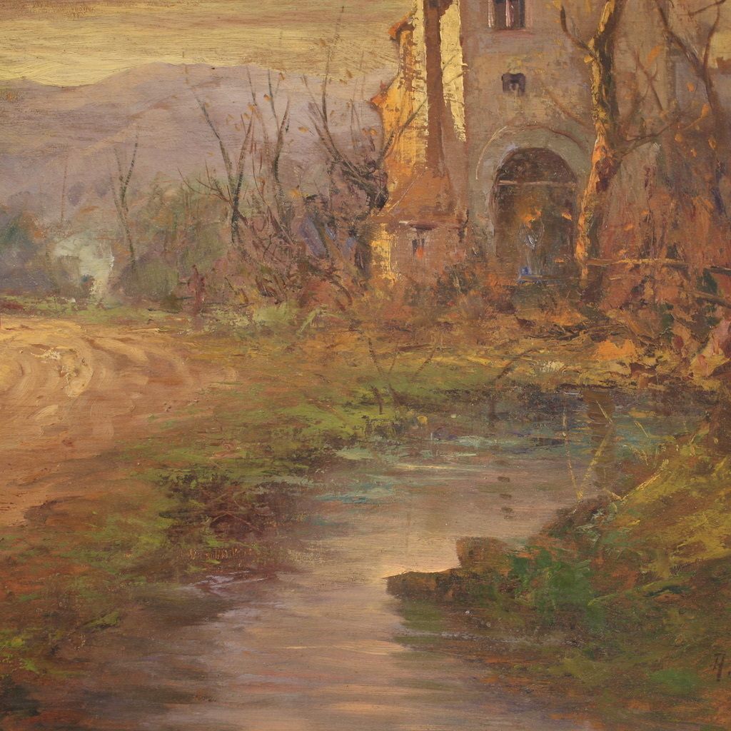 photo vintage Landscape Signed Ferrari Oil On Board From The 1930s
