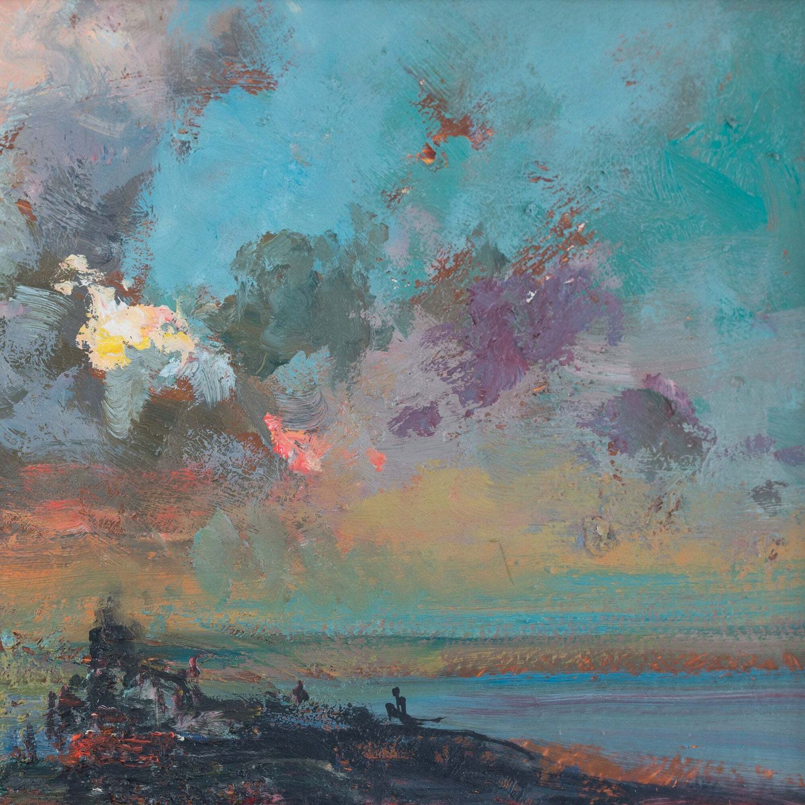 Expressive Impressionist Coastal Sunset Cloud Study   Oil Painting photo Art