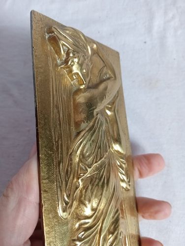 Art Nouveau Water Nymph Brass Plaque photo for sale