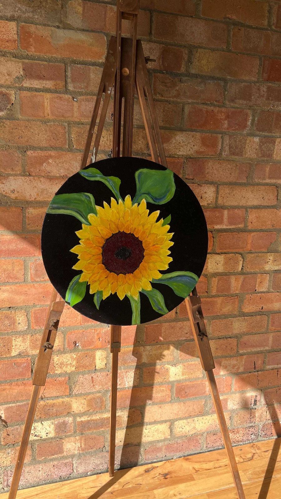 Contemporary Sunflower Painting On Round Canvas By Margaret Mcandrew photo furniture