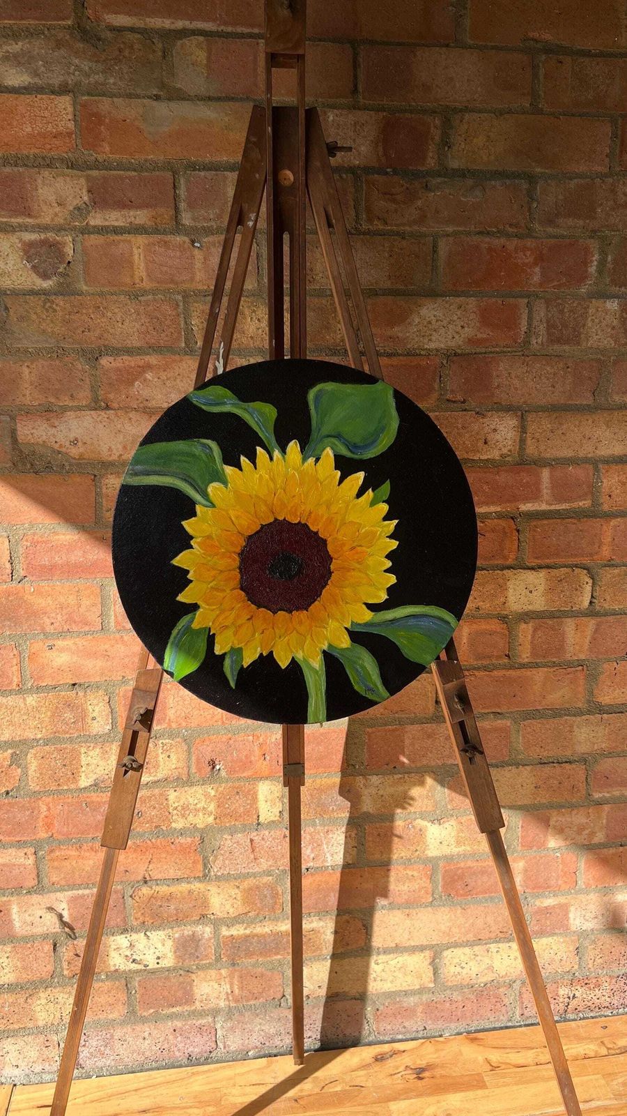 photo for sale Contemporary Sunflower Painting On Round Canvas By Margaret Mcandrew