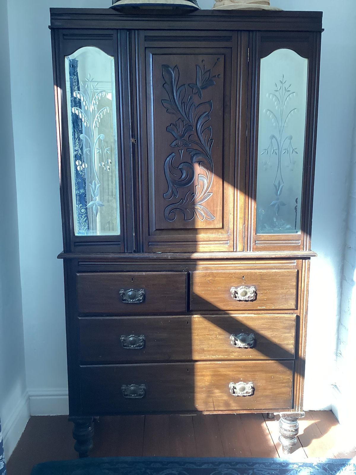 Beautiful Dark Wood Linen Press By Cws Cabinet Makers, Pelaw.