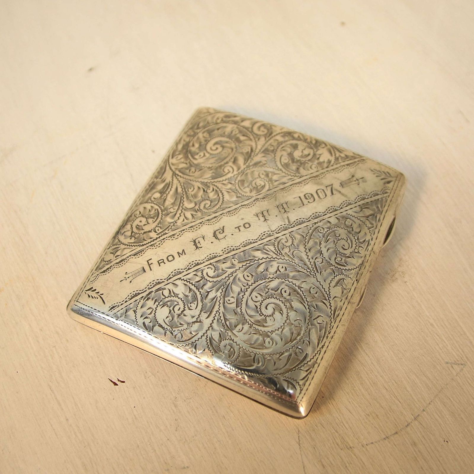 Silver Edwardian Edward VII Cigarette Case Engraved Fc To Tt In 1907 photo 120.0