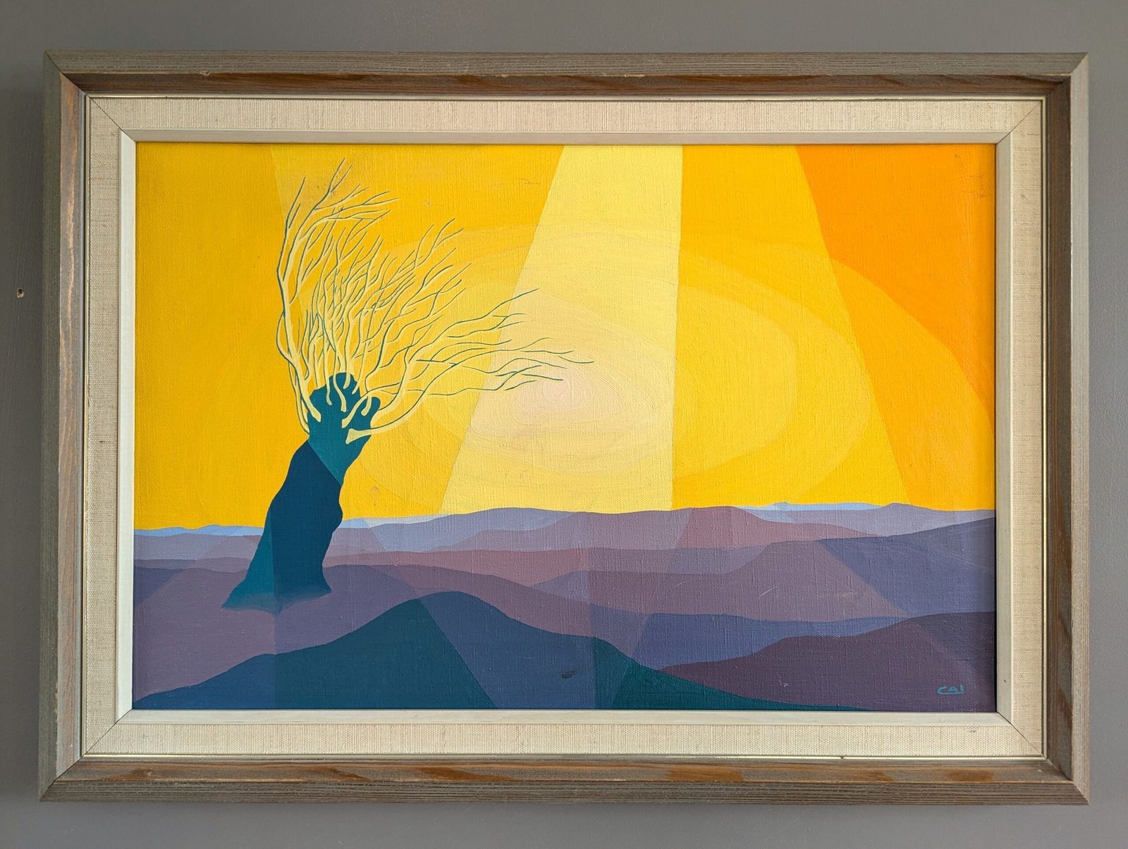 Sunlit Tree Oil Painting, Mid 20th Century