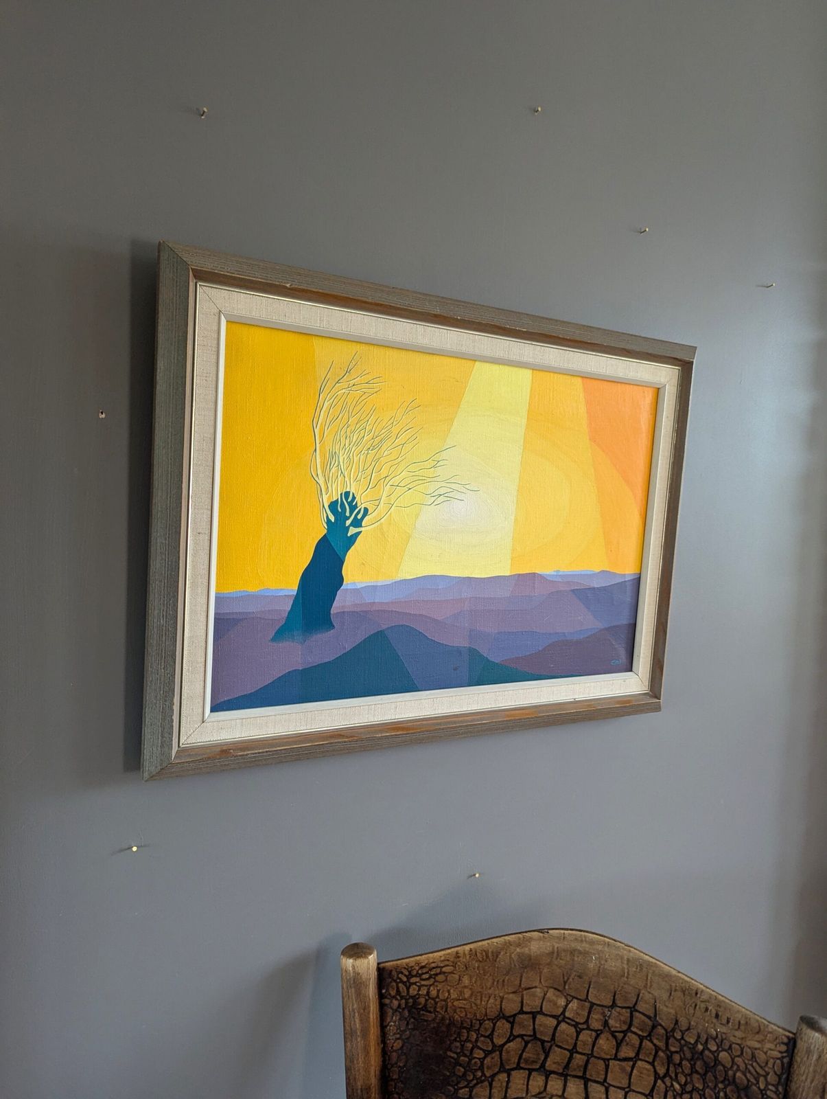 Sunlit Tree Oil Painting, Mid 20th Century photo 654.0