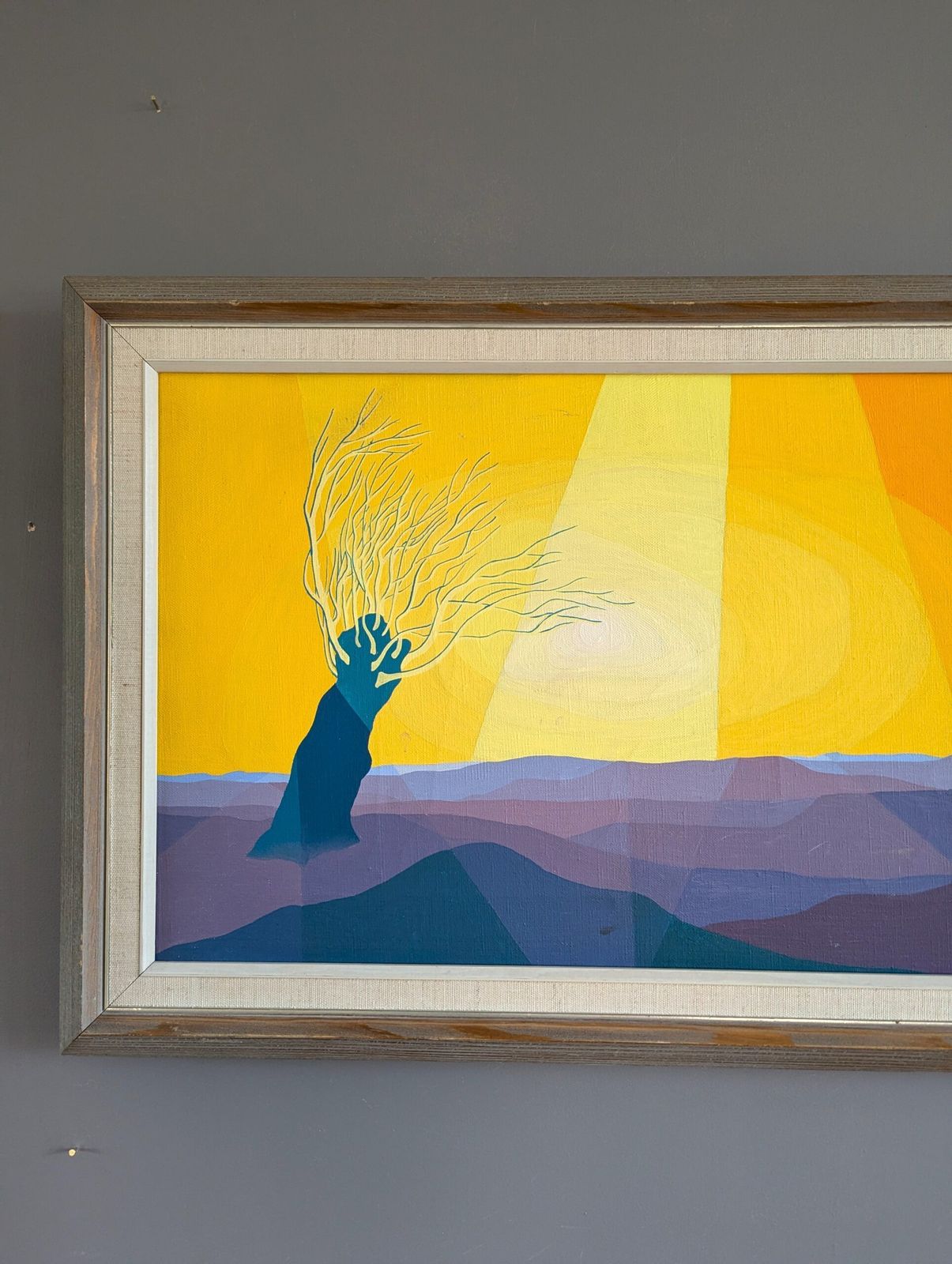 Sunlit Tree Oil Painting, Mid 20th Century photo vinterior
