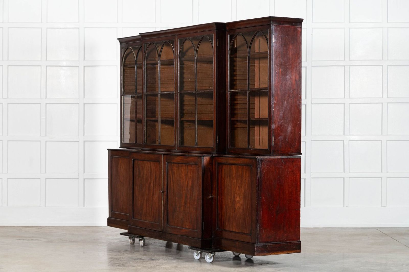 Monumental English Early 19thc Astral Arch Glazed Mahogany Breakfront Bookcase photo 8450.0