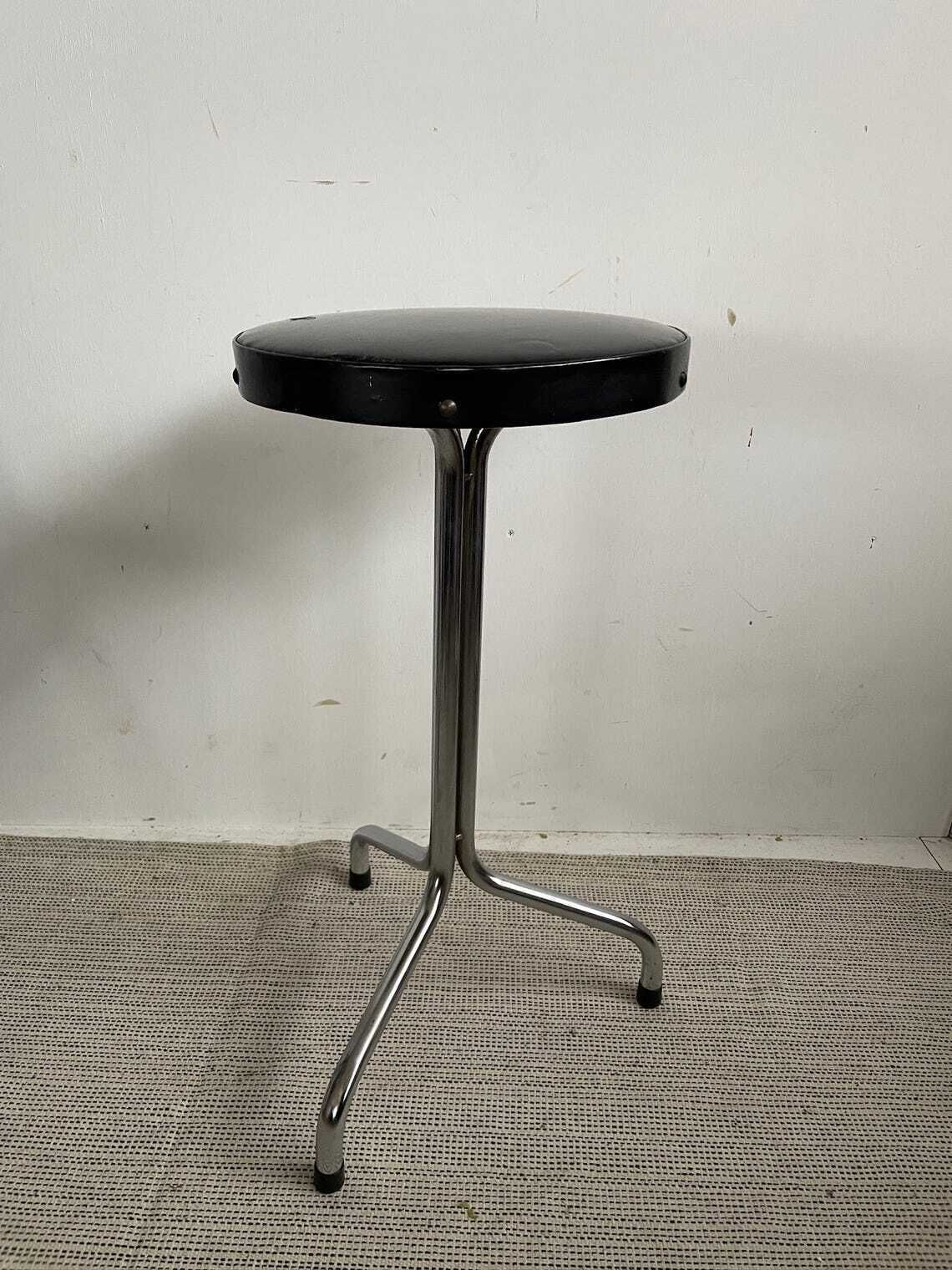 Vintage Brabantia Metal Tripod Tubular Steel Stool With Black Vinyl Seat photo Furniture
