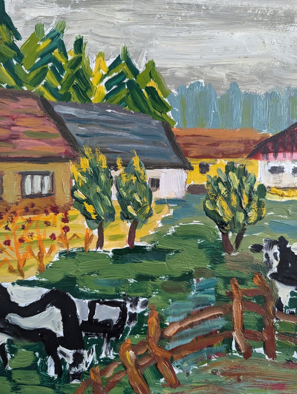 Grazing Cows Oil Painting, 1980s photo vintage