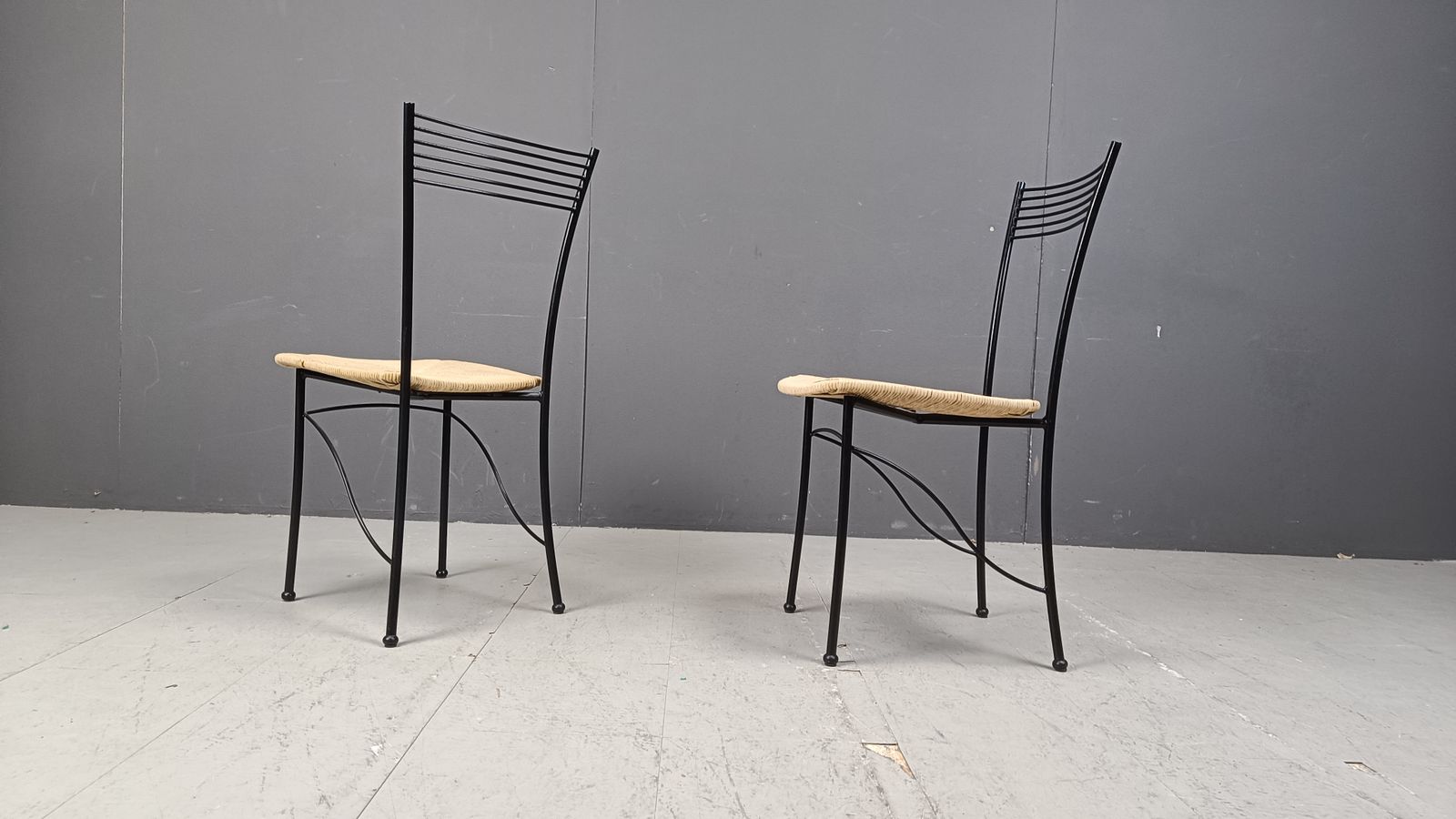 photo furniture Set Of 6 Italian Metal And Papercord, 1980s