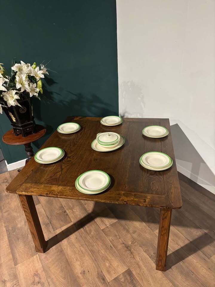 289.0 Large Vintage Oak Dining Table photo