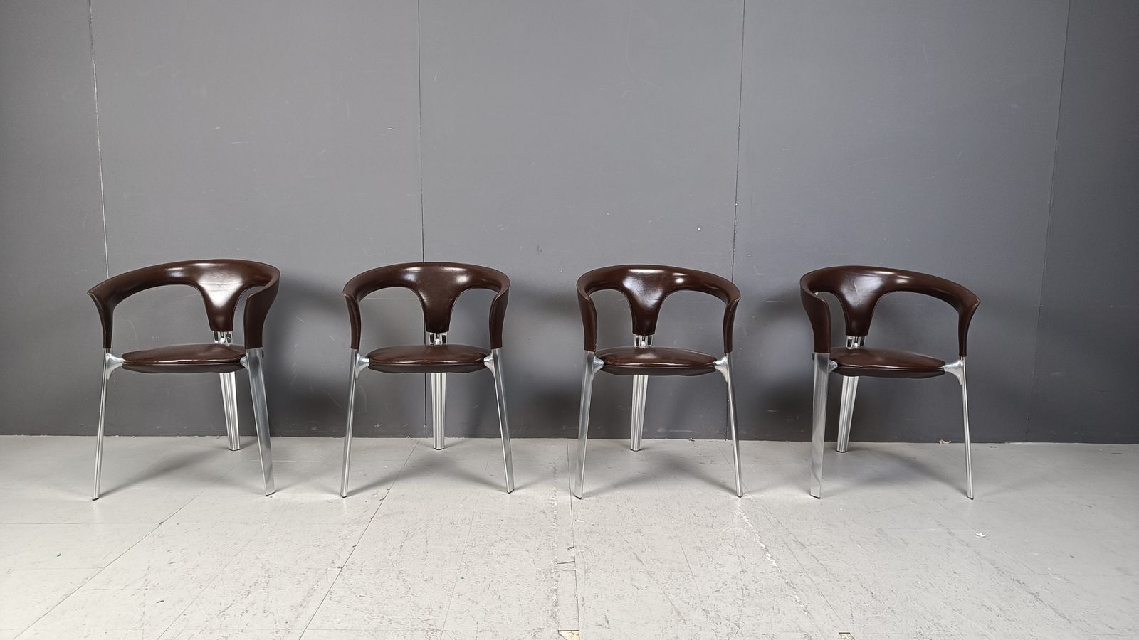photo furniture Vintage Chrome And Leather Dining Chairs, 1980s   Set Of 4
