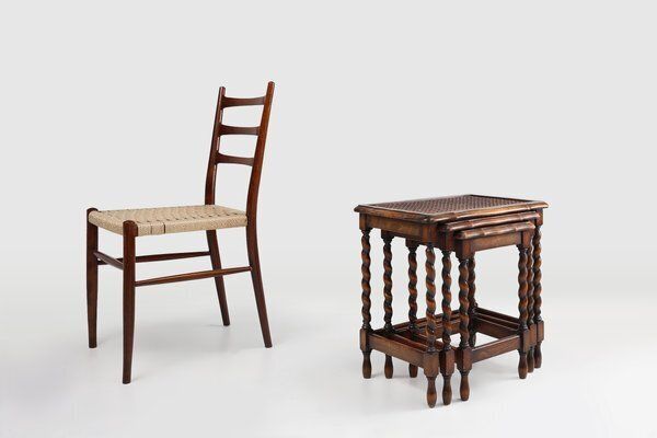 20th Century Oak And Rattan Nesting Tables, Set Of 3 photo furniture